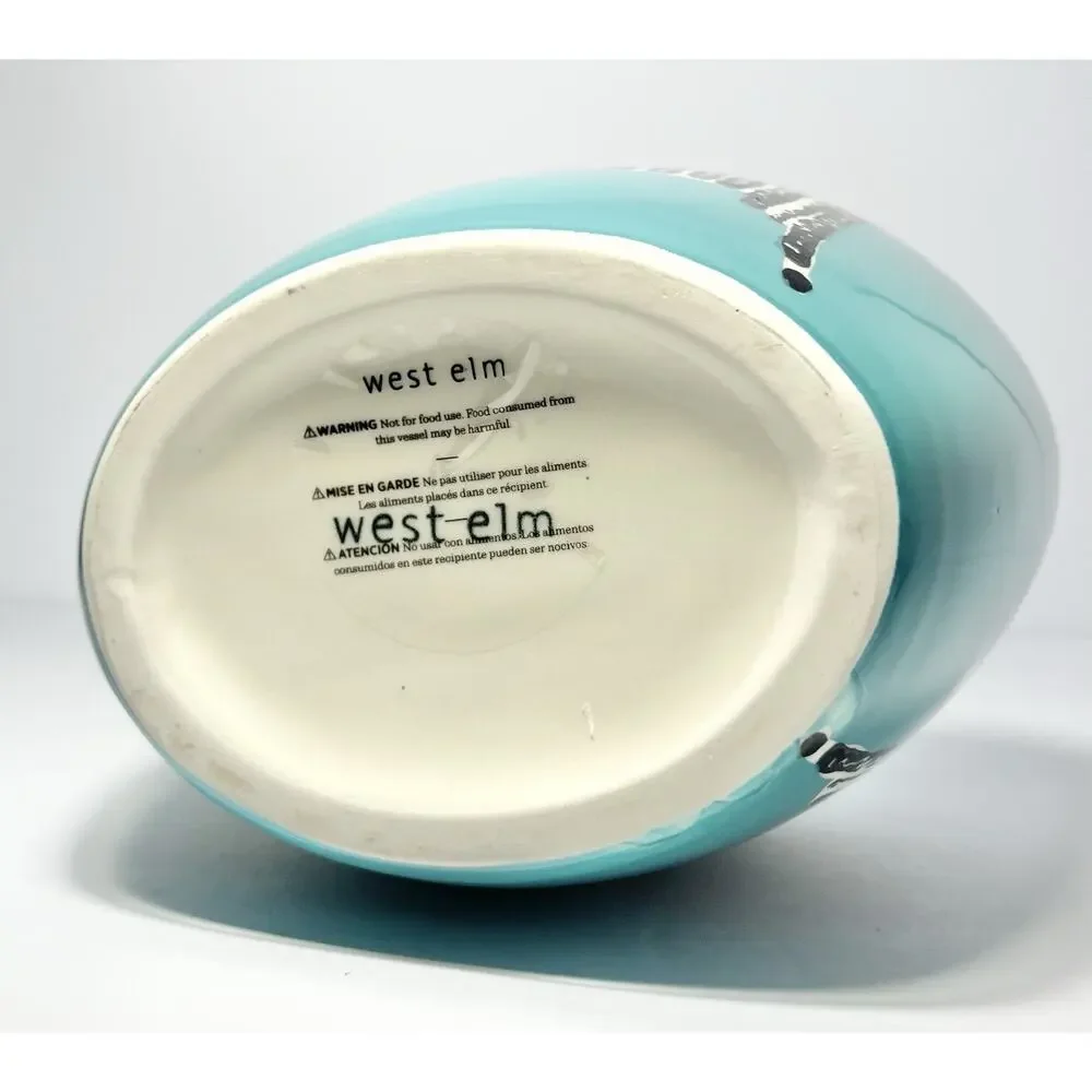 West Elm Ceramic Turquoise “Llama” Handled Pitcher Jug 8 1/4” 28oz
